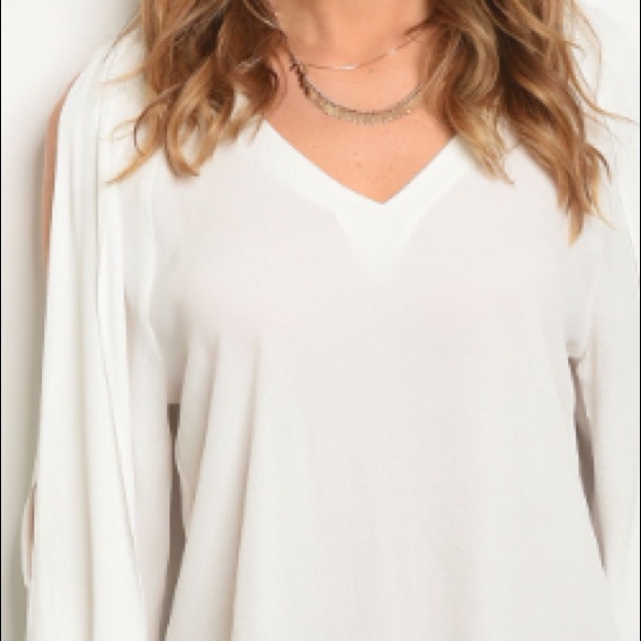 White long slit sleeve V-neck tunic blouse - Picture 3 of 5